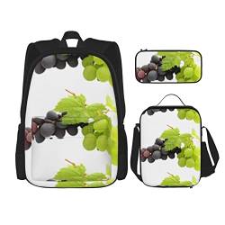Grape Backpack Set Dreiteilige Pocket Rucksack Crossbody Lunch Bag Pencil Bag Set Jungen und Mädchen Schulranzen, Traube, Einheitsgröße, grape, Einheitsgröße von PSVOD
