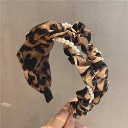 Korean Net Red Leopard Print Wide-Brimmed Fashion Headband Hair Bundle Pearl Wash Hairband Damen All-Match Outer Jewelry Headwear silber von PSVOD