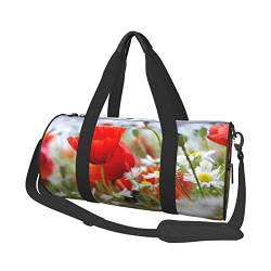 Meadow And Daisy Flowers Sport-Turnbeutel mit Schuhfach, wasserdicht, Reisetasche für Männer und Frauen, mit verstellbarem Riemen, Schwarz, One Size von PSVOD