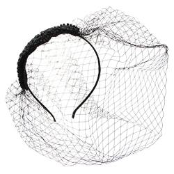 Mesh Schleier Stirnband Hochzeit Tee Party Fascinator Schleier Vintage Schleier Hut Kopfschmuck mit Strass for Frauen Schönheit (Color : Nero, Size : 1 UK) von PSVOD