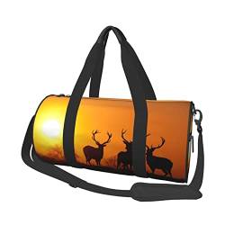 Nature Sunset Deer Sporttasche mit Schuhfach, wasserdicht, Reisetasche für Männer und Frauen, mit verstellbarem Riemen, Schwarz, One Size von PSVOD
