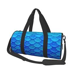 Ocean Sea Blue Meerjungfrauen-Fischschuppen-Sporttasche mit Schuhfach, wasserdichte Reisetasche für Männer und Frauen, mit verstellbarem Riemen, Schwarz, One Size von PSVOD