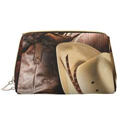 PSVOD Cowboy Schwarzer Hut Westernstiefel Leder Make-up Tasche, Reise Make-up Tasche Tragbare Make-up Tasche Damen Mädchen Make-up Tasche, Weiß, Einheitsgröße, Weiß, One Size von PSVOD