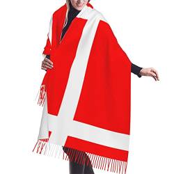 PSVOD Dänemark dänische Flagge Quaste Schal Damen Mode Kaschmir Quaste Schal Weicher Warm Schal, Schwarz, Einheitsgröße von PSVOD