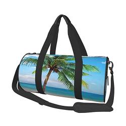 Palm Tree Bright Seascape Sporttasche mit Schuhfach, wasserdicht, Reisetasche für Männer und Frauen, mit verstellbarem Riemen, Schwarz, One Size von PSVOD