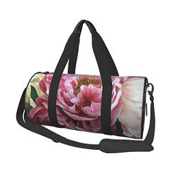 Pfingstrosenblüten-Sporttasche mit Schuhfach, wasserdicht, Reisetasche für Männer und Frauen, mit verstellbarem Riemen, Schwarz, One Size von PSVOD