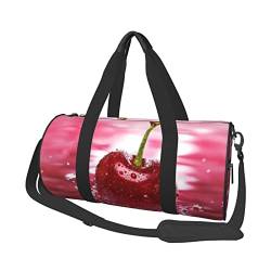 Red Cherries Sport-Turnbeutel mit Schuhfach, wasserdicht, Reisetasche für Herren und Damen, mit verstellbarem Riemen, Schwarz, One Size von PSVOD