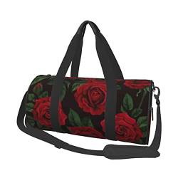 Red Rose Sport-Turnbeutel mit Schuhfach, wasserdicht, Reisetasche für Herren und Damen, mit verstellbarem Riemen, Schwarz, One Size von PSVOD