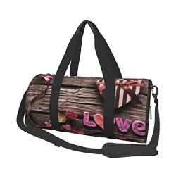 Rose Heart Love Sporttasche mit Schuhfach, wasserdicht, Reisetasche für Herren und Damen, mit verstellbarem Riemen, Schwarz, One Size von PSVOD