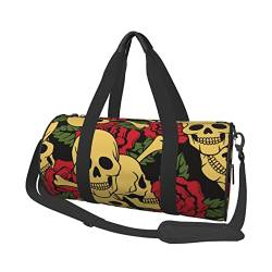 Rose und Skull Sporttasche mit Schuhfach, wasserdicht, Reisetasche für Herren und Damen, mit verstellbarem Riemen, Schwarz, One Size von PSVOD