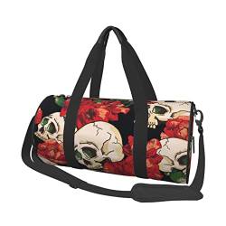 Rose und Skull Sporttasche mit Schuhfach, wasserdicht, Reisetasche für Herren und Damen, mit verstellbarem Riemen, Schwarz, One Size von PSVOD