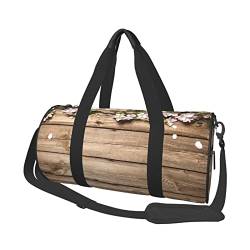 Rustikale Holzblumen-Sporttasche mit Schuhfach, wasserdicht, Reisetasche für Männer und Frauen, mit verstellbarem Riemen, Schwarz, One Size von PSVOD