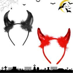 Teufelshörner Stirnband,2 Stück Teufels Ohren Haarreif,Halloween Teufelsohren,für Halloween Fasching Karneval und Kostüm Party von PTBWS