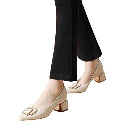 Damen Pumps Absatz Schuhe Damen Elegant Pumps Mit Blockabsatz Damen Schuhe Klassische Vintage Chunkyrayan Lack High Heels,Beige,36EU von PTKG