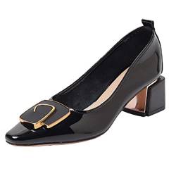 Damen Pumps Absatz Schuhe Damen Elegant Pumps Mit Blockabsatz Damen Schuhe Klassische Vintage Chunkyrayan Lack High Heels,Schwarz,36EU von PTKG