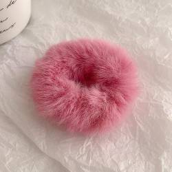 12 Stück Haargummis Scrunchies Plüsch Weiche Elastische Haarbänder Seil Pferdeschwanzhalter Haarzubehör Pelzig Pompon Stirnbänder Haar Gummibänder Haarschmuck für Mädchen Kinder -Rose Rot von PTNKUIIY