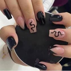 24 Stück Falsche Nägel Press on Nails kurz,Press on Tips Full Cover Künstliche Fingernägel Vollständige Abdeckung French Fake Nails Nagelspitzen für Frauen und Mädchen Salon 12 Größen,Schlange von PTNKUIIY