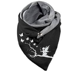 PTNKUIIY Damen Dreieckschal,Winter Warm Schal mit Knopf Vintage Elegant Lässige Winterschal Deckenschal Halstuch Scarf Weicher Wickel Großer Poncho Cape Herbstschal Dreieckstuch Lange Stola,Mädchen von PTNKUIIY