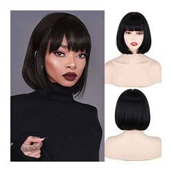 Haarteile 11 Zoll kurze Bob-Perücken mit Pony for Frauen, Hochtemperatur-Faser-Synthetik-Perücke mit geradem Kurzhaar for den täglichen Cosplay-Party-Weihnachtsgebrauch Perücken (Color : 002, Size : von PTTRNS