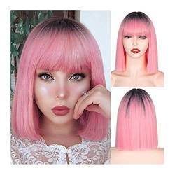 Haarteile Kurze Bob-Perücke mit Pony Synthetische gerade Bob-Perücke for Frauen, natürlich aussehende bunte kurze Bob-Perücke Hitzebeständige Perücken for tägliche Party-Cosplay Perücken (Color : 008 von PTTRNS