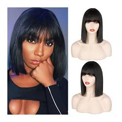 Haarteile Kurze Bob-Perücke mit Pony Synthetische gerade Bob-Perücke for Frauen, natürlich aussehende bunte kurze Bob-Perücke Hitzebeständige Perücken for tägliche Party-Cosplay Perücken (Color : 001 von PTTRNS