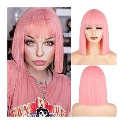 Haarteile Kurze Bob-Perücke mit Pony Synthetische gerade Bob-Perücke for Frauen, natürlich aussehende bunte kurze Bob-Perücke Hitzebeständige Perücken for tägliche Party-Cosplay Perücken (Color : 002 von PTTRNS