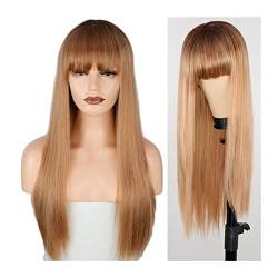 Haarteile Lange gerade Perücke mit Pony for Frauen Mädchen hitzebeständige synthetische Faserhaare natürlich aussehende 26" weiche synthetische Perücken for tägliche Party Cosplay Perücken (Color : 0 von PTTRNS