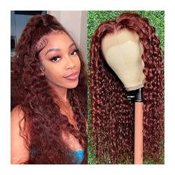 Haarteile Rotbraune Kinky Curly Lace Perücke 20-30 Zoll Synthetische Lace Front Perücken for Frauen Vorgezupfte Kupferrote Lace Frontal Perücke mit Babyhaar Perücken (Size : 13X1 T Part Lace Wig, Co von PTTRNS