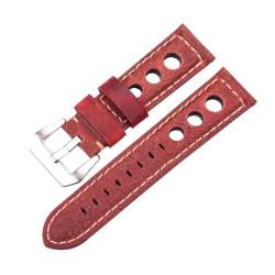 PUCHEN Atmungsaktives Vintage-Leder-Uhrenarmband, 20mm, 22mm, 24mm, Ersatzarmband für Herrenuhren mit Dornschließe, Rot, 22mm von PUCHEN