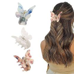 PUCIO Butterfly Haarspangen Damen, 3er Pack Haarklammer groß, Acryl Haarspange, French Claw Clip, Haarschmuck, Damen Haarklammer groß, zarte Haarklammer, für Frauen Mädchen (9×5 cm) von PUCIO