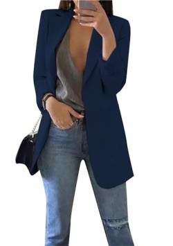 PUDANA Damen Business Arbeitsblazer Lässig Elegant Anzüge Revers Offene Front Jacke Nevy Blau M von PUDANA