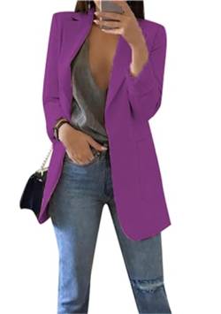 PUDANA Damen Comfy Blazer Taschen Langarm Blazer Offene Front Arbeit Büro Revers Blazer Jacken Für Business Violett XL von PUDANA