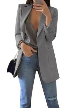PUDANA Damen Revers Langarm Blazer Arbeit Offene Front Lose Jacken Einfarbig Büro Eleganter Mantel Mit Taschen Grau M von PUDANA