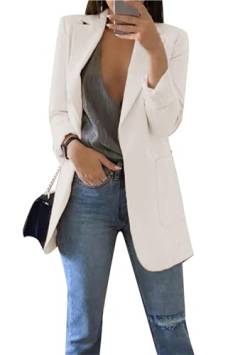 PUDANA Damen Solide Farbe Lässige Arbeit Blazer Lose Plus Größe Langarm Anzug Mantel Klassisch Elegante Revers Blazer Weiß XL von PUDANA