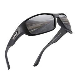 PUKCLAR Sonnenbrille Herren Polarisierte Sportbrille Radsportbrillen Fahrerbrille Damen UV400 Schutz, L, C1 Schwarzer Rahmen / Cat 3 Grau von PUKCLAR