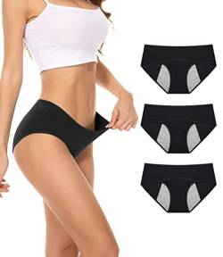 PULIOU Perioden Unterwäsche Damen Baumwolle Menstruation Unterhosen Slips Postpartum Panties Damen Hipsters 80er Pack, Schwarz Blau Grau XXL von PULIOU