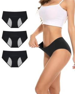 PULIOU Perioden Unterwäsche Damen Baumwolle Menstruation Unterhosen Slips Postpartum Panties Damen Hipsters 80er Pack, Schwarz Blau Grau XXL von PULIOU