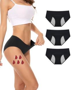 PULIOU Perioden Unterwäsche Damen Baumwolle Menstruation Unterhosen Slips Postpartum Panties Damen Hipsters 80er Pack, Schwarz Blau Grau XXL von PULIOU