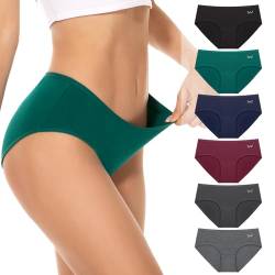 PULIOU Unterhosen Damen Baumwolle Stretch Unterwäsche Frauen Slips Mittel Taille Atmungsaktiv Panties Hipster Mehrpack 6er Pack, Dunkle L von PULIOU