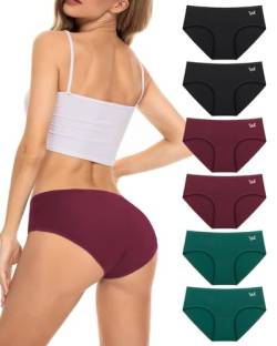 PULIOU Unterhosen Damen Baumwolle Stretch Unterwäsche Frauen Slips Mittel Taille Atmungsaktiv Panties Hipster Mehrpack 6er Pack, Schwarz Rot Grün XXL von PULIOU