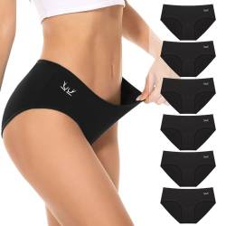 PULIOU Unterhosen Damen Baumwolle Stretch Unterwäsche Frauen Slips Mittel Taille Atmungsaktiv Panties Hipster Mehrpack 6er Pack, Schwarz XXL von PULIOU