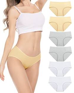 PULIOU Unterhosen Damen Baumwolle Stretch Unterwäsche Frauen Slips Mittel Taille Atmungsaktiv Panties Hipster Mehrpack 6er Pack, Weiß Beige Grau M von PULIOU