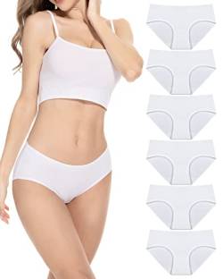 PULIOU Unterhosen Damen Baumwolle Stretch Unterwäsche Frauen Slips Mittel Taille Atmungsaktiv Panties Hipster Mehrpack 6er Pack, Weiß M von PULIOU