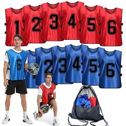 PULUOMASI Sports Pinnies Nummerierte Übungsweste Pennies für Fußball Basketball Trikot Lätzchen Set mit 12 Stück/Jugendmanns-Team, Dunkelblau + Rot (1-6), Large von PULUOMASI