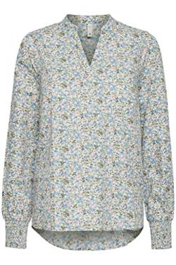 PULZ JEANS PZJULIANE Blouse Damen Bluse mit V-Ausschnit und schmalem Stehkragen Langarm mit floralem Print aus 100% Baumwolle, Größe:M, Farbe:Blue Flower Printed (201342) von PULZ JEANS