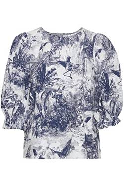 PULZ JEANS PZNADIA Blouse Damen 3/4-Arm Bluse mit Rundhalsausschnitt und Allover-Print, Größe:M, Farbe:Blue Printed (201345) von PULZ JEANS