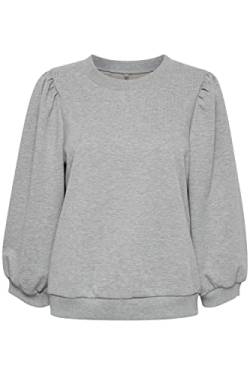 PULZ JEANS PZSOFIA Damen Sweatshirt Pullover Sweater Rundhalspullover mit Puff-Ärmeln und Rippbündchen Regular Fit, Größe:S, Farbe:Medium Grey Melange (1802011) von PULZ JEANS