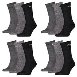 PUMA 12 Paar Sportsocken Tennis Socken Gr. 35-49 Unisex für sie und ihn, Socken & Strümpfe:35-38, Farbe:207 anthracite/grey von PUMA