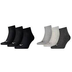 PUMA 6 Paar Sneaker Quarter Socken Unisex Invisible/schwarz, blau, grau/Art. 251015 (3x Black 3x Anthrazit, 35/38) von PUMA