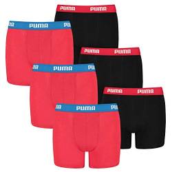 PUMA 6 er Pack Boxer Boxershorts Jungen Kinder Unterhose Unterwäsche, Farbe:786 - Red/Black, Bekleidung:140 von PUMA